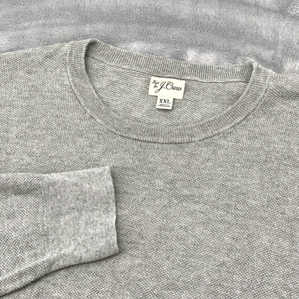 J. Crew Mens XXL Heather Gray Cotton Pique Stitch Crewneck Sweater Lightweight